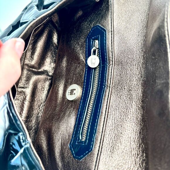 Rare LAI Patent Leather Clutch | Blue/Green Color w Metallic Gold Interior | Y2K - Picture 12 of 15